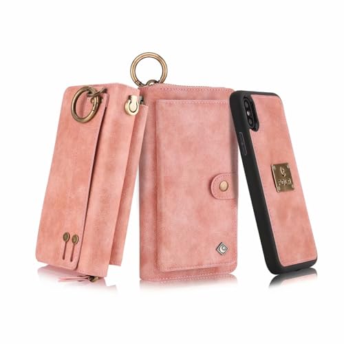 Étui iPhone 17 Pro rose avec portefeuille zippé et coque détachable