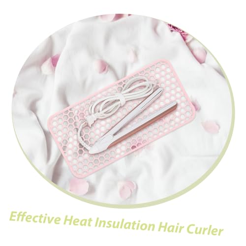 Almohadilla de silicona resistente al calor para herramientas de peinado, antideslizante y fácil de limpiar, compatible con rizadores y planchas de pelo, grande, color rosa miniatura 7