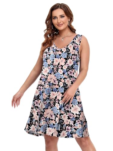 Image of BELAROI Women Casual Summer Beach Dresses Plus Size Sundress V Neck Pockets Swing Tank Dress Cover Ups