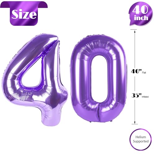 Image of Purple Number 40 Balloon 40 Inch, 40th Birthday Party Decorations, Giant 40 Foil Balloon for Party Supplies