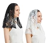 Grettytling Lace Mantilla Veil Soft and comfortable 7 Colors Spanish Style Rose Lace Veil Head Covering D Shape ， 2pcs Black&white