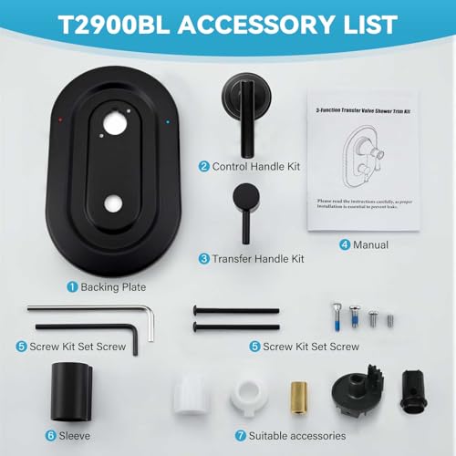Juego de recambio para válvula de transferencia de ducha T2900BL con manija negra mate 3 funciones miniatura 3