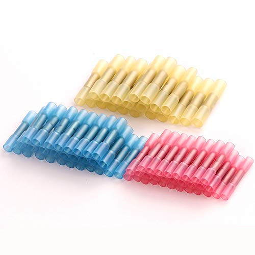 Davitu 100pcs Waterproof Seal Heat Shrink Butt Crimp Terminals Wire Connectors 22-18 16-14 12-10 AWG 3 Colors
