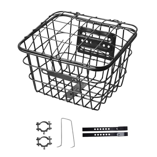 Yiju Kids Mountain Bike Front Basket Bicycle Front Basket, Storing with Lid, Sturdy Hanging Accessory for Shopping, Camping, Iron, 27.5cmx22.8cmx17.3cm