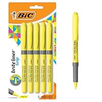 BIC Brite Liner Grip Highlighters, Chisel Tip, 5-Count Pack of Highlighters, Yellow, Ideal Highlighter Set for Organizing and Coloring