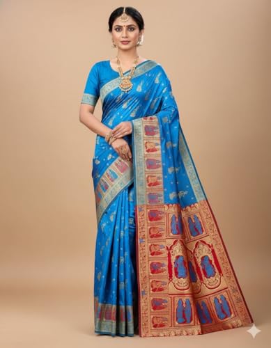Generic sky blue baluchari silk saree – image 2
