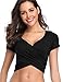 Womens Crop Top Shirts Short Sleeve Summer Tees Basic Solid Tops Black S