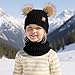 Kids 3 in 1 Beanie Set Long Scarf Cute Hat Touchscreen Gloves Thermal Windproof Cap Thick Plush Winter Ski Warm Hat Black,One Size