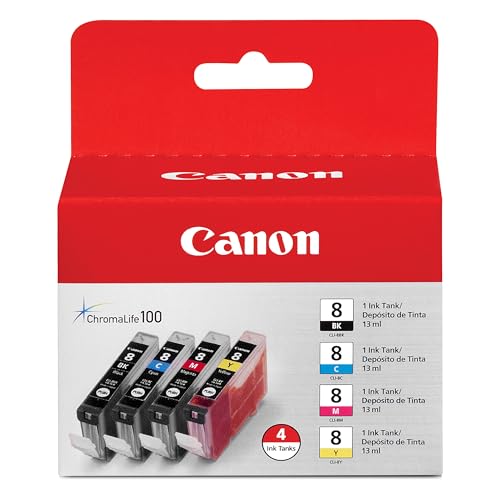 Canon CLI-8 Genuine Four Color Multi Pack, Compatible with iP5200R, iP5200, iP4200, iP4500, iP4300, MP970, MP960, MP950, MP800R, MP830, MP810, MP800, MP500, MX850, MP610, MP600, and MP530 Printers - image 1