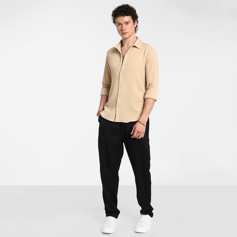 Image of CAHOOT Men's Polycotton Abstract-Textu Shirt |Casual-Wear | Spread Collar | Long Sleeve | Button Closure | Shirt Crafted with Comfort Fit for Everyday Wear