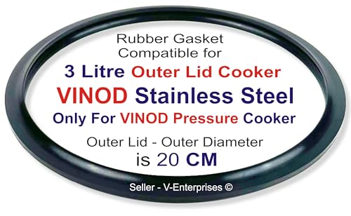 Image of Outer Lid Rubber Gasket compatible for 3 Litre Vinod Stainless Steel Pressure Cooker. Outer Lid Dimeter is 20 cm (Packof 1) (Black Color)