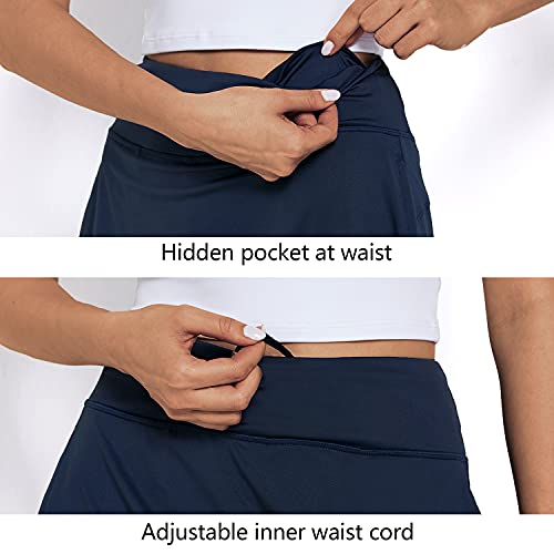 M Moteepi Womens Knee Length Skorts With Pockets Long Tennis Golf Athletic Skirts With Shorts Upf 50+ Uv Protection High Waist Navy Blue S #TOP4