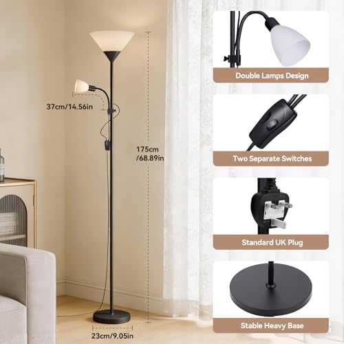 INMOZATA Standard Lamps Living Room, Uplighter Floor Lamp, Modern Mother & Child Tall Floor Lamp for Living Room, Bedroom, Lounge, Office(Black)