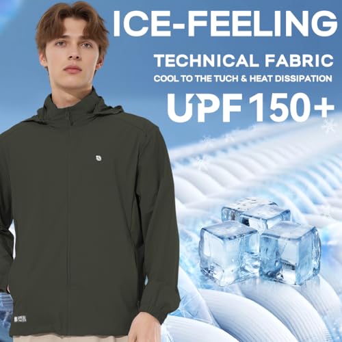 Image of Venzina UPF 150+ Sunscreen Jacket for Men, UV Sun Protection Jacket with Cool Feel Quick Dry Fabric, Sun Hoodie with Removable Hat & Zip Pocket for Driving, Camping, Riding