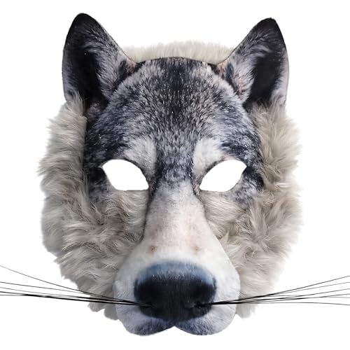 TUBAWD Wolf Mask Furry Animal Mask Accessory for Cosplay and Halloween Parties Plush Werewolf Design Costume Enthusiasts and Themed Events