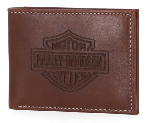 Harley-Davidson Men's Laser Bar & Shield Logo Front Pocket Leather Wallet, Brown2