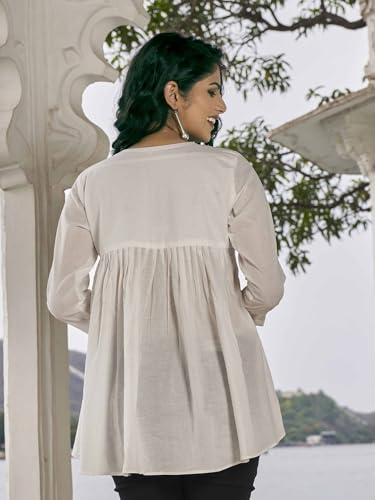Image of Women's Viscose Cotton Embroidered Tunic Dress | Ethnic Motif 3 /4 Sleeve V-Neck Dress