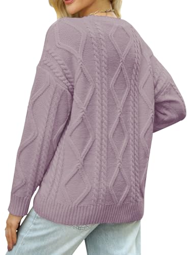 MixShe Women's Oversized Crewneck Cable Knit Sweaters Fall Fashion 20252