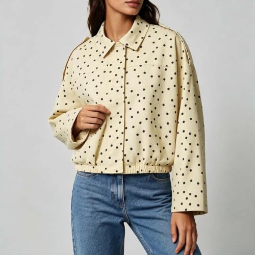 Women Cropped Casual Jacket Polka Dot Zip Up Lightweight Fall Outerwear - image 3