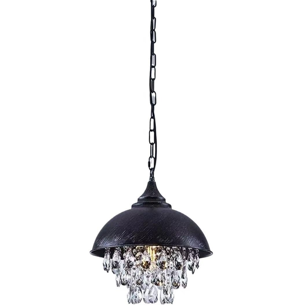 Lámparas de Cristal de Industrial, lámpara de araña con Pantalla de Metal Negra y Acabado en Bronce Negro, Luces Colgantes para Cocina, Cadena Ajustable de Luces de Cristal para decoración de