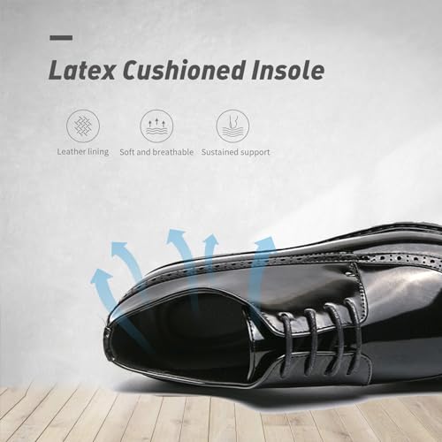 Mens Shiny Leather Brogue Wingtip Classic Round-Toe Dress Oxford Shoes Low Top Lace Up Slip-On Soft Sole Modern Business Formal Derby Shoes for Daily Work Office Party2