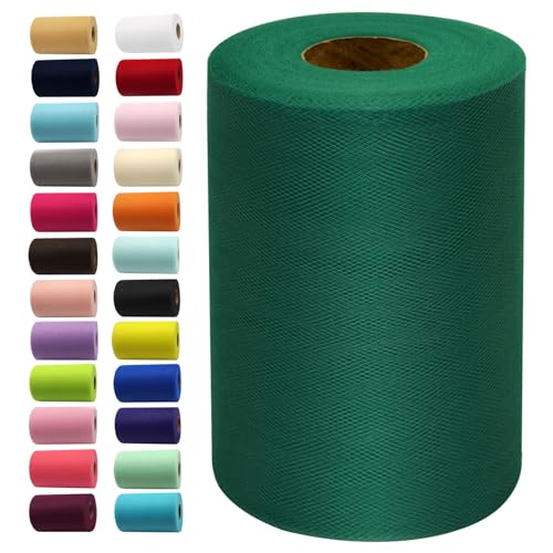 IONTACH Hunter Green Tulle Fabric Roll 6 Inch X 100 Yards Tulle Ribbon