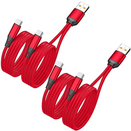 4FT 2Pack Dual USB C Multi Type C Splitter Cable,2 in 1 Multi Charging Cable Nylon Cord,USB A to Double USB C Port Compatible with Apple i-Phone 15,iPad Pro/Air,Sam-sung S24,Moto,Google Pixel 8,LG,Red