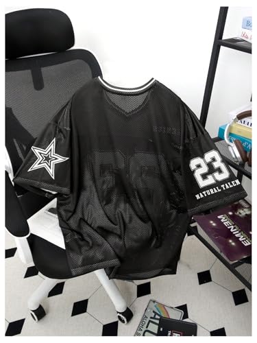 Men's Number Graphic Jersey T-Shirt Short Sleeve V Neck Loose Oversized Sports Streetwear2