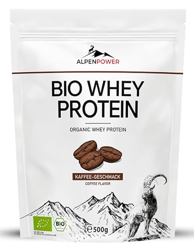 AlpenPower Proteína Whey Orgánico sabor Café 500 g - Ingredientes 100% naturales y sin aditivos - Proteína CFM en polvo procedente de la mejor leche alpina ecológica