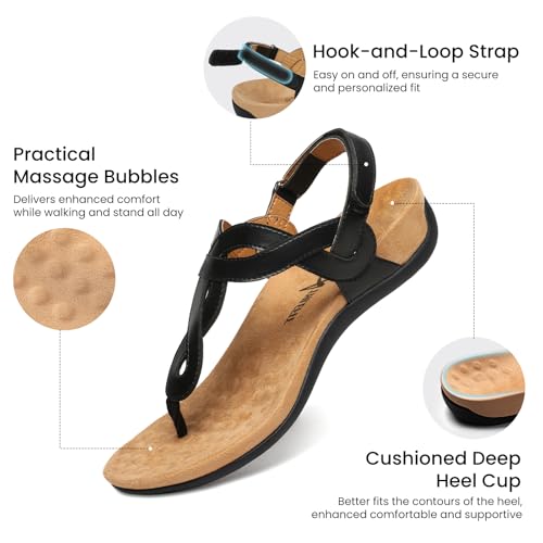 Image of Athlefit Women's Orthopedic Arch Support Sandals Comfortable Thong T-Strap Orthotic Casual Flat Sandals