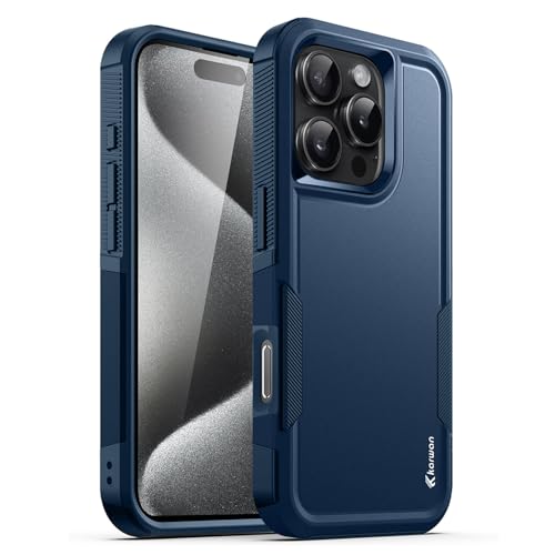 Image of KARWAN Shockproof Back Case Cover Compatible with iPhone 16 Pro Max, Heavy Duty Case with 360 Degree Camera Protection, Dual Layer Rugged Bumper Protection Cover with Matte Finish (Blue)