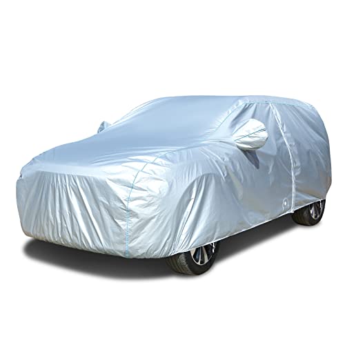 Image of Tecoom Car Cover Waterproof All Weather, 8 Layers Soft Cotton Fleece Lining SUV Car Cover with Zipper Door & Lock, Windproof Rain Sun UV Hail Protector Full Exterior Covers Fit SUV (206-215 Inches)