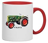 Material: Keramik Bimaxx Traktor Tasse  Deutz Luftgekühlt D F3L612  weiß/rot
