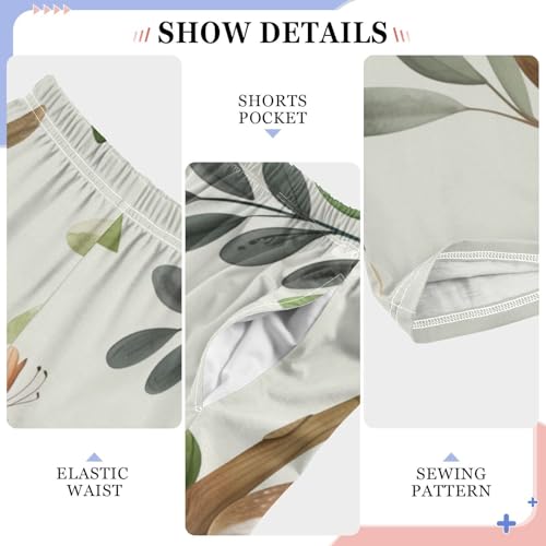 Lovely Sloth Florals Boys Long Pants Soft Trousers Elastic Waist Kids Lounge Bottoms with Pockets S-XL4