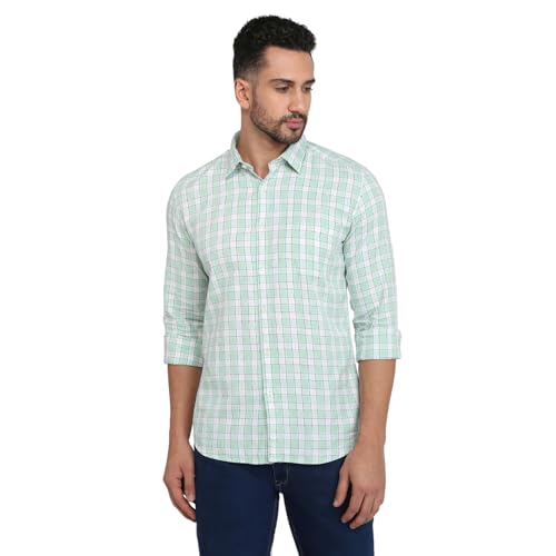 Image of Parx Men Slim Fit Checks Pattern Pure Cotton Semi Cutaway Collar Full Sleeve Casual Shirt