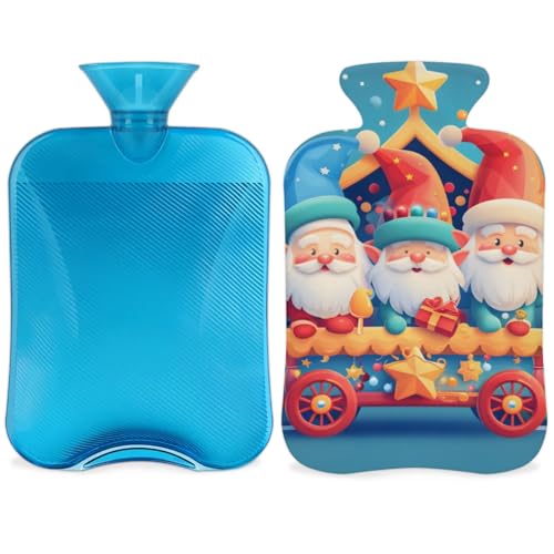 Hot Water Bottle with Soft Cover,2L Fantastic Santa Claus Hot Water Bag for Hot and Cold Compress, Hand Feet Warmer, Colorful Santa Claus Rubber Hot Cold Water Bottle Halloween Christmas Decorations