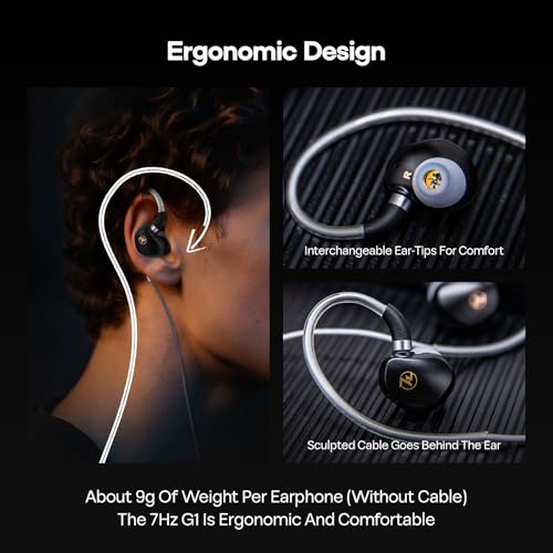 Image of 7HZ G1 in-Ear Monitor, 10mm DLC Dynamic Driver IEM Wired Earbuds, HiFi Headphones with Detachable OFC Silver-Plated Cable for Gaming and Music Audiophiles (with Mic, Black) | with Detachable OFC Silver-Plated Cable, Ergonimic In-Ear Earphones for Gaming & Music Audiophiles (with Mic, Black)