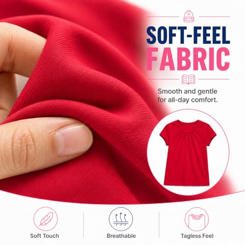 Image of Bienzoe Plain Solid Girls T-Shirts: School Basic Tee 3-Pack | Short Sleeve, Ages 4-13, PE, Recess, Outdoor Play, Soft Cotton Blend, Breathable Quick-Dry, Easy Care, Easy to Mix and Match
