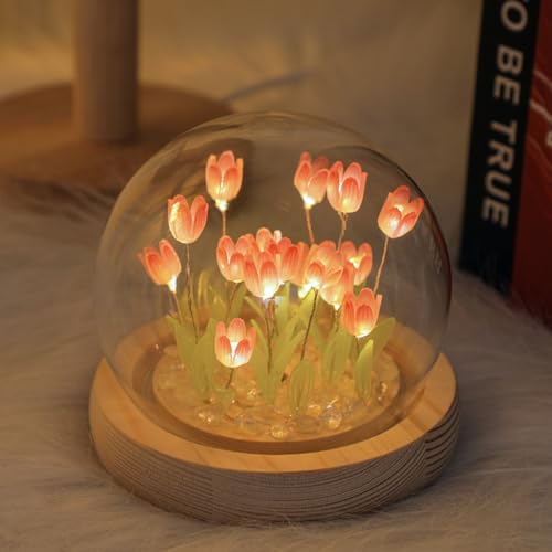 Richaa Pretty 20 Tulipes Lampes Fleur Lumière Nuit Mignon Décoration Chambre Esthétique Cadeau Unique pour les Femmes - Alimentation par Batterie (non...