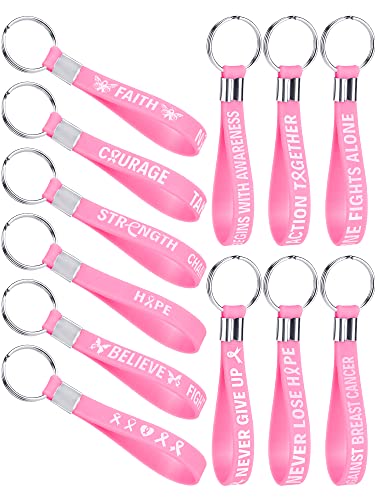 Sureio 36 Pcs Breast Cancer Keychain Bulk Breast Cancer Awareness