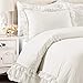 Lush Decor Ella Ruffle Lace Comforter, 3 Piece Set, Full/Queen, White - Cute Comforter - Queen Bedding Set - White Bedding Full Size - Coquette Decor - Ruffle Trim - Lace Trim