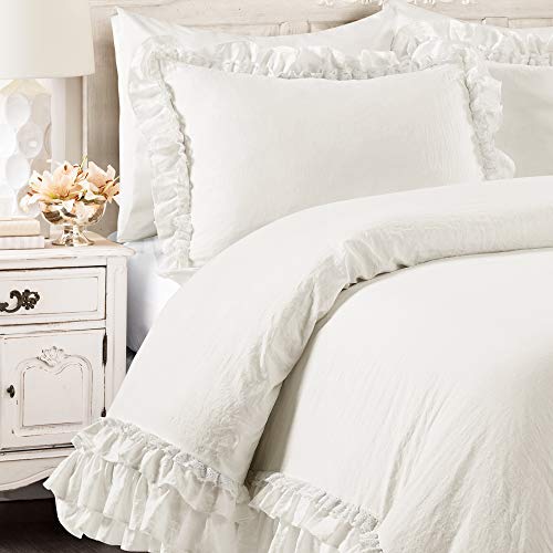 Image of Lush Decor Ella Ruffle Lace Comforter, 3 Piece Set, Full /Queen, White - Cute Comforter - Queen Bedding Set - White Bedding Full Size - Coquette Decor - Ruffle Trim - Lace Trim