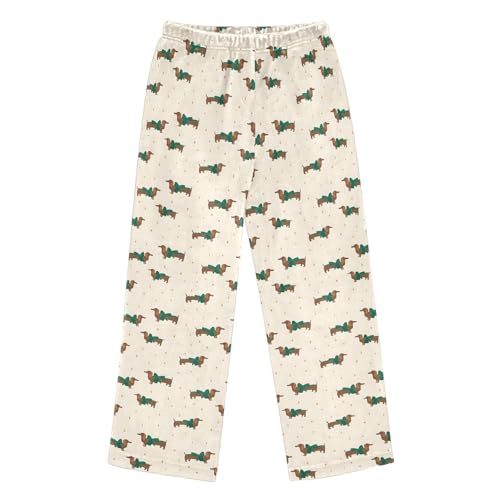Ryvnso Pajama Pants Fleece Lounge Sleep Plush Long PJ Bottoms Sleepwear Elastic Waist XL Dachshund Dog Bows