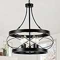 LUZBBLU 5-Light Farmhouse Chandelier, 17.72" Rustic Drum Dining Room Light Fixture, Black Chandeliers Hanging Pendant Lighting, Industrial Candle Chandeliers for Living Room Kitchen Entryway Bedroom