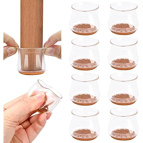 Floor Protectors for Chairs, Silicone Chair Leg Floor Protectors, 8 Pcs Transparent Chair Leg Covers with Felt, to Prevent Hard Floor Scratches and Reduce Noise, for Hard Wood Tile Laminate Floors Cover