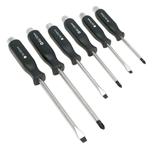 Sealey Screwdriver Set 6pc Hammer-Thru, Silver, 688g, 30cm (Chrome Vanadium Steel, Magnetized Tips, High Impact Resistant Handles, Tri-Wing Head Style, Applicable to Various Screw Types)
