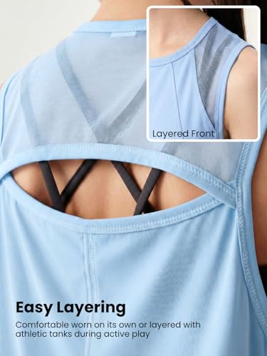 Image of WELAKEN Girls' Athletic Tank Top - Mesh Open Back Sleeveless Sports Shirt for Active Kids,Black,4T