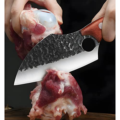 Zeng Meat Cleaver Knife Butcher Knife Hand Forged Chef Boning Knife Caveman Knife Viking Knife Full Tang Stainless Steel Fillet Knives Vegetable Kitchen Meat Cutting Knife For Camping Bbq Outdoor Home #TOP2