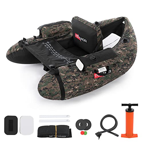 PEXMOR Inflatable Fishing Float Tube,350LBS Capacity, with Storage Pockets and Comfortable Padded Seat,Adjustable Shoulder Straps and Carry Bag, for River Lake Fishing,bass Fly Fishing,Camouflage