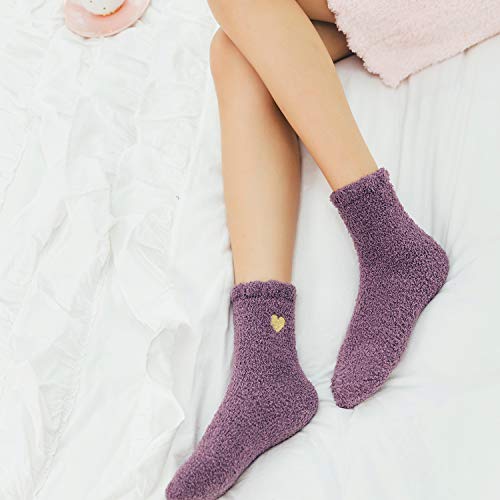 Azue Fuzzy Warm Slipper Socks Women Super Soft Microfiber Cozy Sleeping Socks 8 Pairs Heart One Size #TOP6